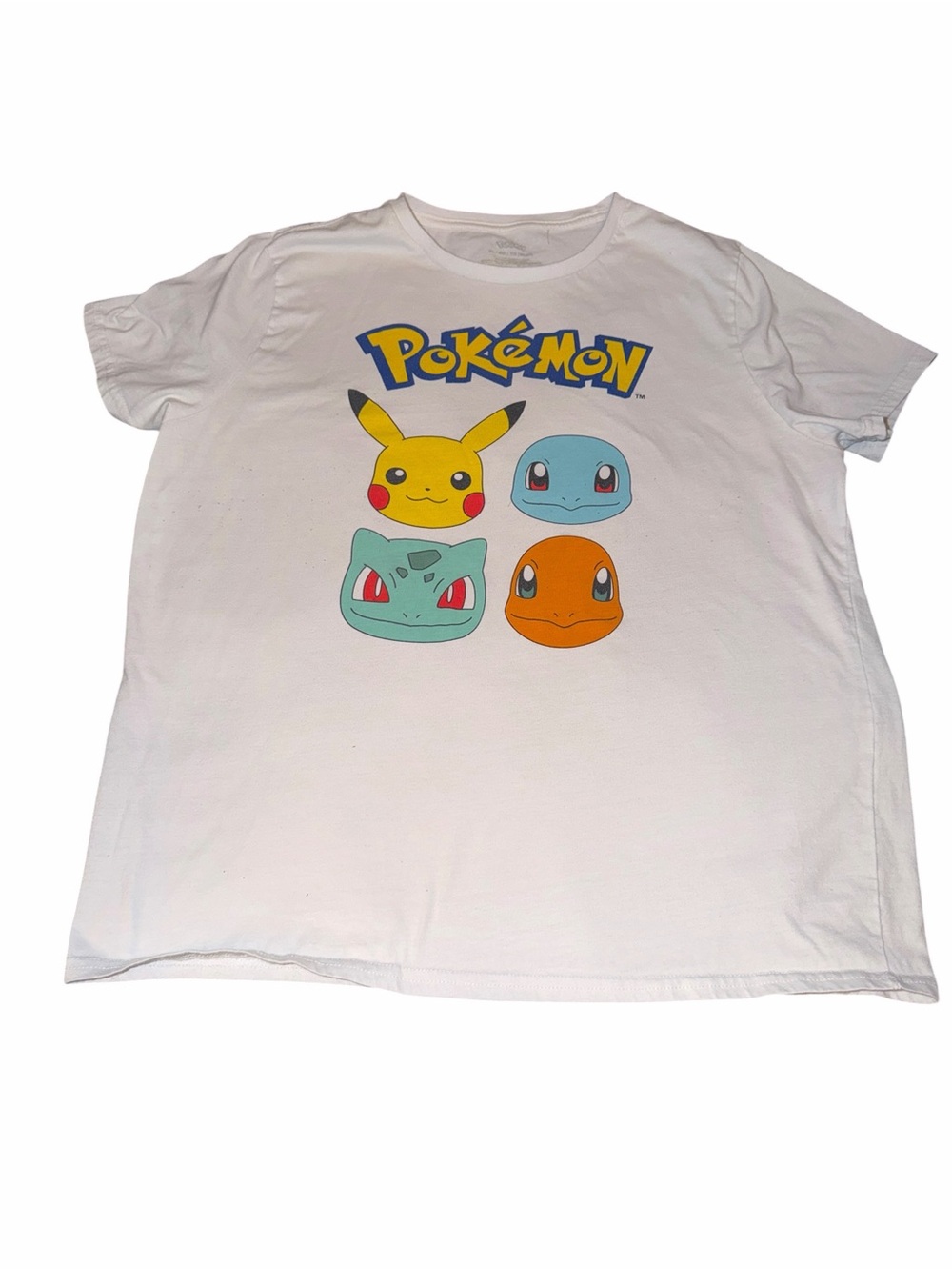 Pokémon White Kids Graphic Tee with Pikachu, Bulbasaur, Squirtle & Charmander